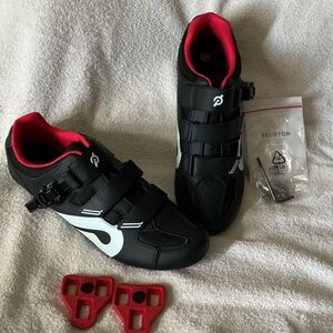 Peloton Black and Red Cycling Shoes with Cleats